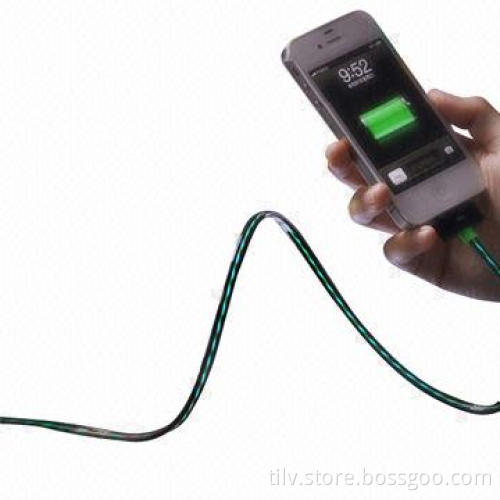 El flowing light cable for iPhone 4 with fast speed charge and sync data, 7 light color available